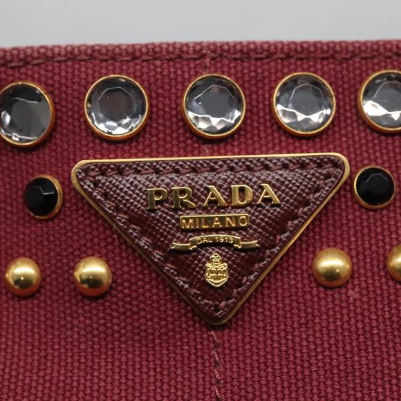PRADA Canapa PM Hand Bag Canvas 2way Wine Red Gold Auth EC008 - Picture 10 of 16